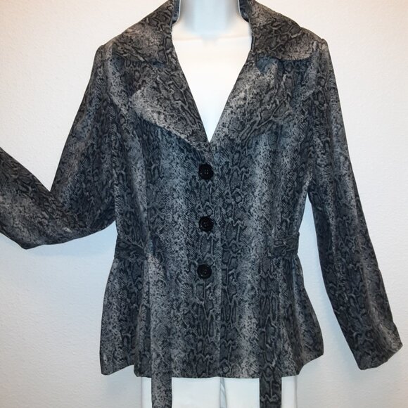 Fashion Bug Sz 12 * Velvety Snake Skin Belted Blazer * Like New * Gray Python * - Picture 9 of 10